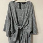 Eloquii  Gingham Plaid Tie Front Wide Sleeves Midi Dress Gray Plus Size 26 NWT Photo 4