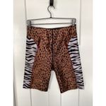 Good American  Essentials Animal Mix Print Zebra Leopard Biker Shorts Brown SZ 4 Photo 2