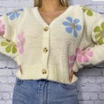 Lush Clothing Lush Cream Cardigan with Colorful Daisy Patterns Photo 0
