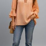Spense Boho Blouse XL ๐งก Sweet Citrus Crochet Split Neck Ruffle Sleeve NWOT Orange Photo 0