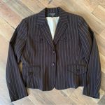 Larry Levine  Signature Striped Brown White Sz 14 Fitted Blazer Photo 0