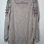 Cato  Long Sleeve Open Shoulder Crisscross Ribbed Textured Shirt Size Medium Photo 0