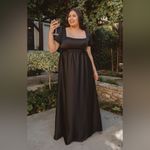 Show Me Your Mumu Nora Maxi Dress size Large Black Luxe Satin Puff Short Sleeve Photo 3