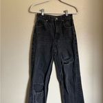 ZARA Cuffed Hem Folded Over High Rise Wide Leg Jeans Sz 4 Black Distressed Photo 1