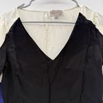 Aryn K  100% Silk Contrast Black, Navy & Cream 3/4‎ Sleeve V Neck Top Sz S Photo 1