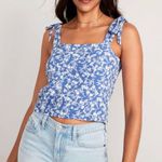Old Navy  | Blue & White Floral Cropped Boho Cottagecore Shoulder Tie Top Size 1X Photo 0
