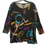 Ali Miles XL Black Abstract Brush Stroke Print 3/4 Sleeve Pocket Tunic Top Photo 0