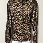 Heroine Sport Relaxed Fit Satin Long Sleeve Snap Button Cheetah Top Size L NWOT Brown Size L Photo 0