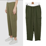 Theory Green Cropped Straight Fit Cargo Utility Silk Pants Size Small Photo 1