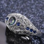 Luxury Retro 925 Silver Geometric Pattern Inlaid Ring Size 7 Photo 4