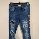 Machine Size 1 Embroidered Floral Denim Jeans Blue Photo 1