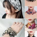 Women Shiny Pearl Organza Chiffon Scarves Bandana Ruffle Scarf Headband ☆ : White Photo 5