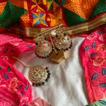 Green and Maroon Golden Jhumka with Tikka Gold Photo 1