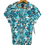 East 5th  Petite Women's‎ Floral Pleated Button Down Shirt Blue Brown White Large Photo 0