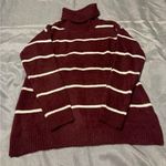 Red and White Cowl Neck Sweater with Ribbed Detailing Photo 0