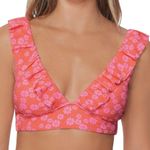 Raisin's  Floral Cannes Padded Ruffle V-Neck Bikini Top Size XL Juniors' Orange Photo 1