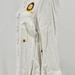 Modcloth Lion Embroidered Pocket Button Up Shirt White Gold Long Sleeves Large Photo 2