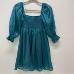 Thirty Thirty L A Teal Dress with Puff Sleeves XS‎ Blue Photo 3
