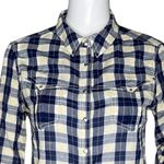 Anthropologie  Holding Horses Shirt Womens‎ 2 Blue White Plaid Metal Snap Western Photo 4
