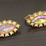 Vintage TARA Signed AB Crystal Aurora Borealis Marquis Navette Clip On Earrings Photo 6