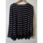 Sinuous Striped Waffle Knit Long Sleeve Top Flowy Hem Black Cream Size Large Photo 2