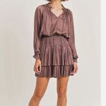 Pookie & Sebastian Pink Satin Ruffle Tiered Mini Holiday Dress Festive  Size S Photo 5