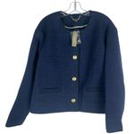 J.Crew  Tweed Wool Blend Bomber Lady Jacket Navy Gold Button Size 20 Photo 4