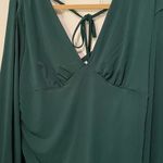No Boundaries  Green Long Sleeve Tie Back Blouse V-Neck Top Ruched Plus Size 3X Photo 1