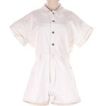 ZARA Solid White Short Sleeve Denim Romper - L Photo 0