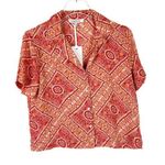 Rose + Olive NWT Printed V-Neck Cropped Buttondown Shirt Size Small S NEW Photo 0