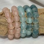 Pink and Blue Ombré Beaded Stretch Bracelets, Sea Glass Photo 0