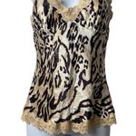 Y2K Gracie 100% Silk Leopard Print Lace and Sequin Babydoll Tank Festival M Brown Size M Photo 4