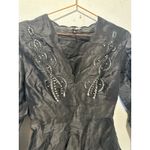 Maje  Black Linen Blend Openwork Embroidered Puff Sleeves Mini Dress Size 38 Photo 7