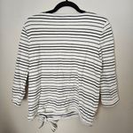 Talbots  Top Crewneck Blouse Tie Front 3/4 Sleeve Striped White Black Texture Photo 3