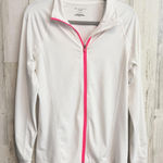 Tek Gear DryTek White Athletic Full Zip Jacket Pink Zipper Women's Large Yoga Photo 0
