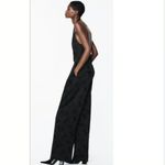ZARA NWT Black Viscose Jacquard Halter Vest Jumpsuit V-neckline Bloggers Fave Photo 3