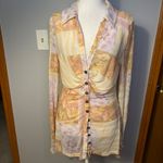 Free People  Lucky Shirtee boho whimsical Print Ruched Mesh Long sleeve size L Photo 1