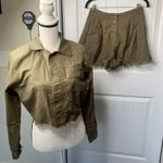 Anthropologie  2 piece set green raw hem linen‎ blend jacket and shorts size 8 Photo 2
