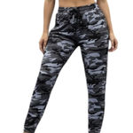 Hot Kiss  Pants Womens Medium Gray Camo Jogger Drawstring Pockets Stretch Gym Photo 0