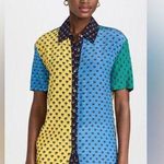 STAUD Pallas Floral Button Down Top Blouse ColorBlock Calico Petunia AOP size L Photo 1