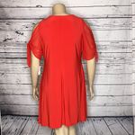 Dress Barn NWT Size 16 Red/Pink Cold Shoulder Chiffon Sleeve Dress w/ Necklace Photo 3