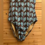 Garnet Hill  Size 8/Medium Brown Blue Floral Leaf Pattern One Piece Swimsuit Photo 3