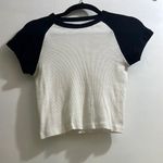 Brandy Melville Navy and White Baby Tee Photo 0