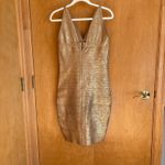 Venus Gold Metallic Ribbed Bodycon V Neck Mini Dress Women's Size Medium Photo 1