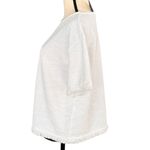 Alfani Small Top Stretch Short Sleeves Fringe Hem Textured Round Neck White New Photo 4