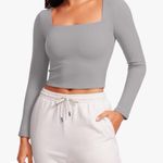 CRZ Yoga  workout top size large crop womens gray square neck croptop Photo 0