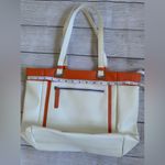 Italian White Tote with Orange Trim Faux Leather Photo 7