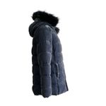 Loft Coat Blue Faux Fur Detachable Hood Crushed Velvet Puffer Quilted Coat Small Photo 6