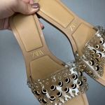 ZARA ‎ Studded Clear Strap Square Toe Tan Sandals Slides Size 39 Photo 1