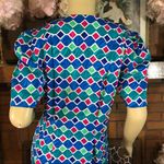 PAPELL BOUTIQUE BLUE, GREEN, & PINK DIAMOND PATTERN VINTAGE 80'S DRESS (8) Blue Photo 10